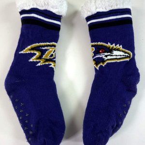 BALTIMORE RAVENS FOCO Footy Slipper Socks Non-Skid Women 6-10 Men 5-9 EUC